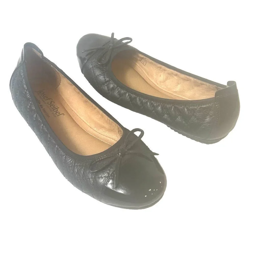 Josef Seibel Women EU 37 US 6.5 Comfort Casual Black Leather Slip On Ballet Flat